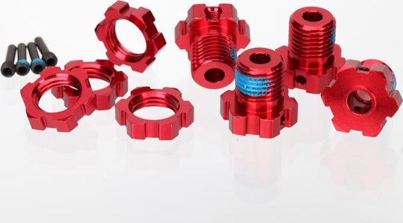 Wheel hubs, splined, 17mm (red-anodized) (4)/ wheel nuts, splined, 17mm (red-anodized) (4)/ screw pins, 4x13mm (with threadlock) (4)