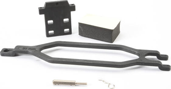 Hold down, battery/ hold down retainer/ battery post/ foam spacer/ angled body clip (allows for installation of taller, multi-cell batteries)