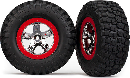 Tires & wheels, assembled, glued (SCT chrome, red beadlock style wheels, BFGoodrich Mud-Terrainル T/A KM2 tires, foam inserts) (2)(4WD front/rear, 2WD rear only)