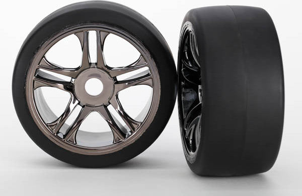 Tires & wheels, assembled, glued (split-spoke, black chrome wheels, slick tires (S1 compound), foam inserts) (front) (2)