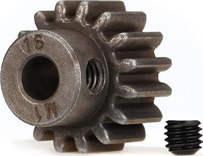 Gear, 16-T pinion (1.0 metric pitch) (fits 5mm shaft)/ set screw (compatible with steel spur gears)
