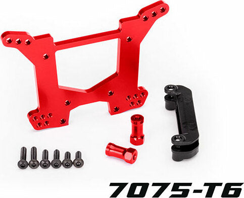 Shock Tower, Rear, 7075-T6 Aluminum (Red-Anodized) (1)/ Body Mount Bracket (1)