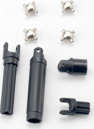 Half shafts, center front (1), center rear (1) (internal splined half shafts (2)/external splined half shaft) (2))/ metal u-joints (4)