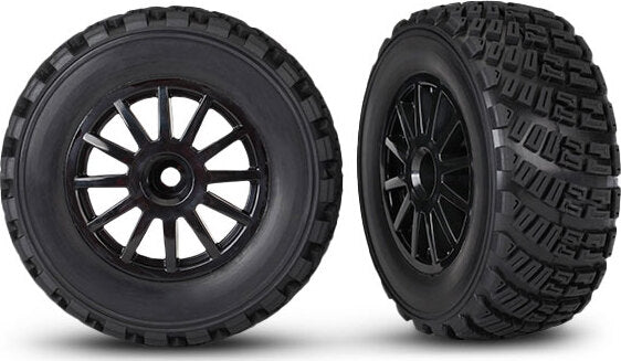 Tires & wheels, assembled, glued (black wheels, gravel pattern tires, foam inserts) (2) (TSM rated)