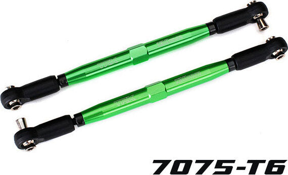 Toe links, X-Maxx (TUBES green-anodized, 7075-T6 aluminum, stronger than titanium) (157mm) (2)/ rod ends, assembled with steel hollow balls (4)/ aluminum wrench, 10mm (1)