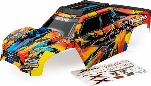 Body, X-Maxx®, Solar Flare (Painted, Decals Applied) (Assembled with Front and Rear Body Mounts, Roof Skid Plate, Rear Body Support, And Tailgate Protector)