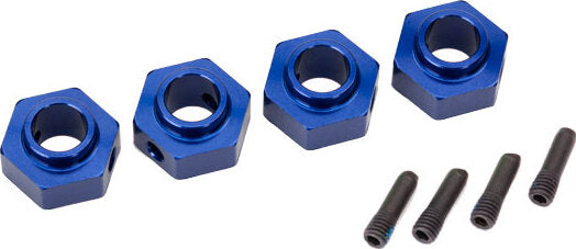 Wheel hubs, 12mm hex, 6061-T6 aluminum (blue-anodized) (4)/ screw pin (4)
