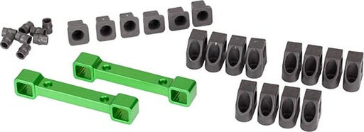 Mounts, suspension arms, aluminum (green-anodized) (front & rear)/ hinge pin retainers (12)/ inserts (6)