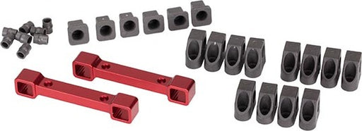 Mounts, suspension arms, aluminum (red-anodized) (front & rear)/ hinge pin retainers (12)/ inserts (6)