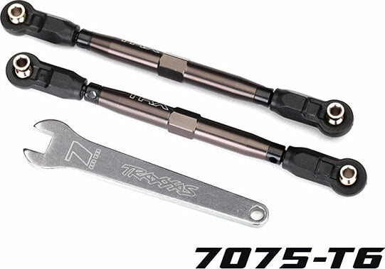 Toe Links, Front, Unlimited Desert Racer® (TUBES Dark Titanium Anodized, 7075-T6 Aluminum, Stronger Than Titanium) (102mm) (2) (assembled with Rod Ends and Hollow Balls)/ Aluminum Wrench, 7mm (1)