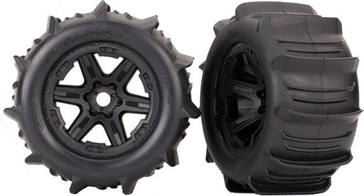 Tires & wheels, assembled, glued (black 3.8" wheels, paddle tires, foam inserts) (2) (TSM rated)