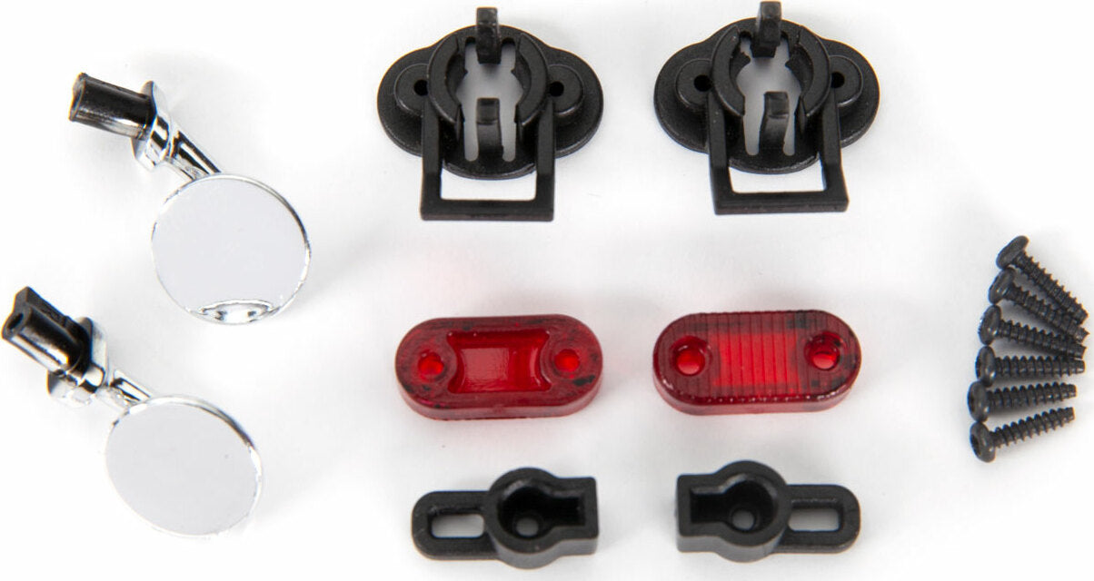 Side Mirrors (Left and Right)/ Mounts (2)/ Tail Light Lens (2)/ Retainers (2)/ 1.6X7 Bcs (Self-Tapping) (6) (Fits #9333 Or 9335 Body)