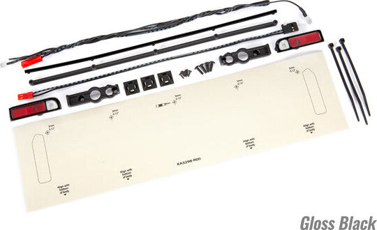 LED lights, tail lights (red)/ power harness/ tail light housings (left & right)/ tailgate trim (black)/ zip ties (3)