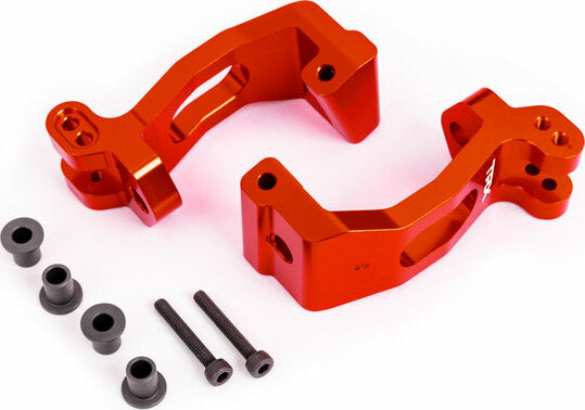 Caster Blocks (C-Hubs), 6061-T6 Aluminum (Red-Anodized), Left and Right/ Kingpin Bushings (4)/ 3X20Mm Cs (With Threadlock) (4)
