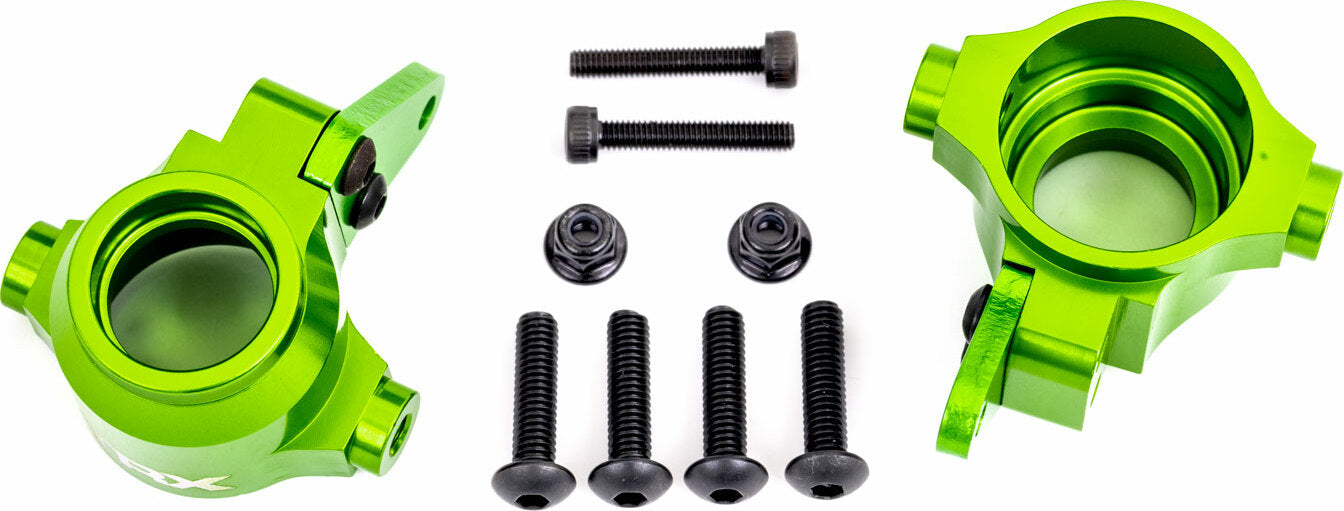 Steering Blocks, 6061-T6 Aluminum (Green-Anodized), Left and Right/ Steering Block Arms (2)/ 4X16Mm Bcs (With Threadlock) (4)/ 3X18Mm Cs (2)/ 3X10Mm Bcs (With Threadlock) (4)/ M3X0.5Mm Nl (2)