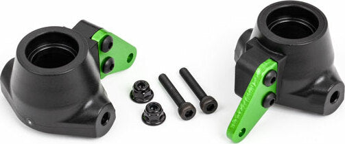 Steering Blocks, Left and Right/ Steering Block Arms (Aluminum, Green-Anodized) (2)/ 3X18Mm Cs (2)/ M3X0.5Mm Nl (2)