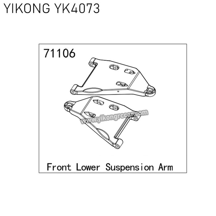 Front Lower Suspension Arm Parts for YIKONG YK4073 RC Car
Brand Name: YIKONG;
Item Number: 71106;
Compatible models: YK4073;
Package list: 2Pcs;