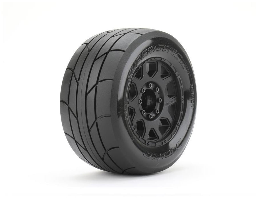 1/8 MT 3.8 Super Sonic Tires Mounted on Black Claw Rims, Medium Soft, Belted, 17mm 0" Offset (2)