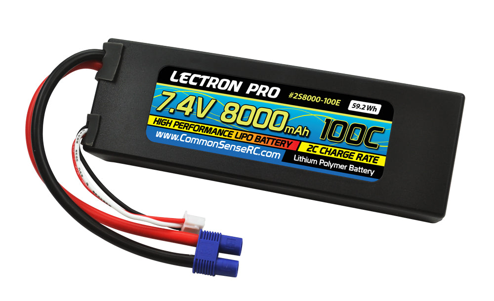 Lectron Pro 7.4V 8000mAh 100C Lipo Battery with XT60 Connector + CSRC adapter for EC3 batteries to popular RC vehicles