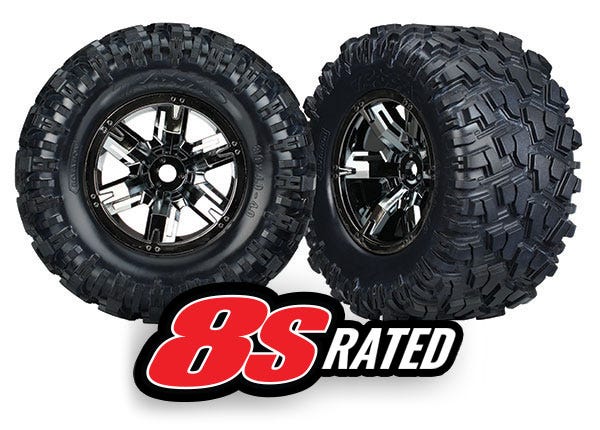Tires & wheels, assembled, glued (X-Maxx® black chrome wheels, Maxx® AT tires, foam inserts) (left & right) (2)