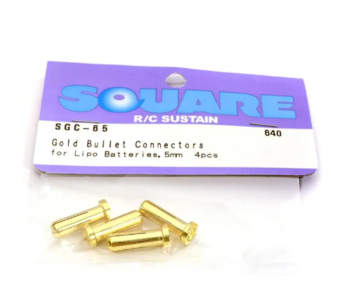Square R/C Gold Bullet Connectors for LiPo Batteries, 5mm (4 pcs.)