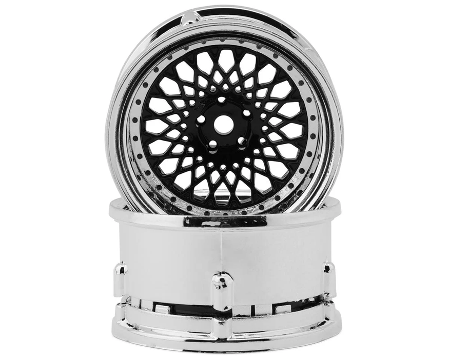 DS Racing Element Mesh Drift Wheels (Black w/Chrome Lip & Black Rivets) (2) (Adjustable Offset) w/12mm Hex