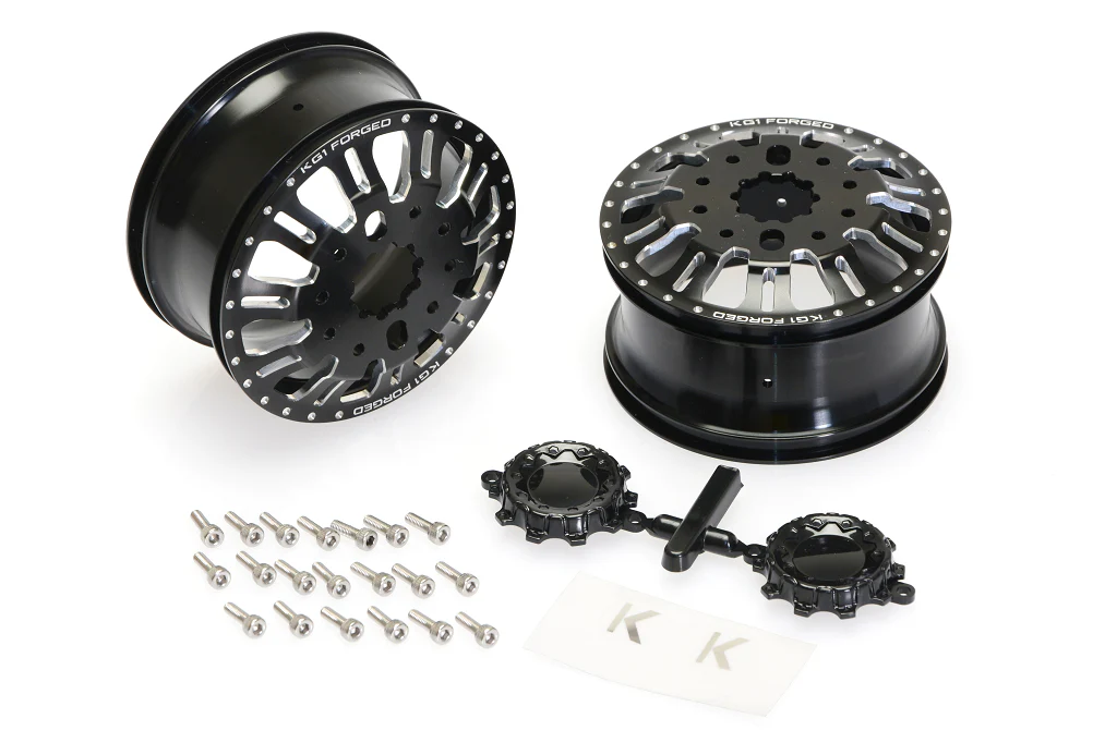 KG1 KD004 CNC Aluminum FRONT Dually Wheel (BLACK Anodize, 2 pcs, w/cap. decal & screws)