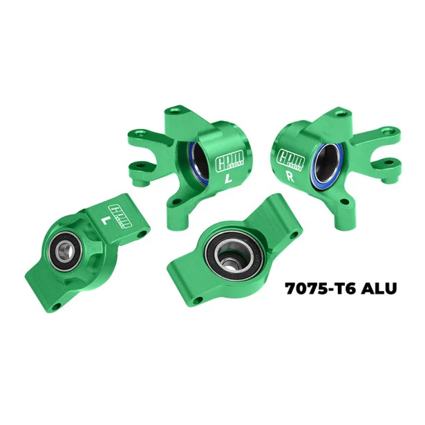 7075 ALLOY FRONT STEERING BLOCKS & REAR HUB STUB AXLE CARRIERS GREEN 10752