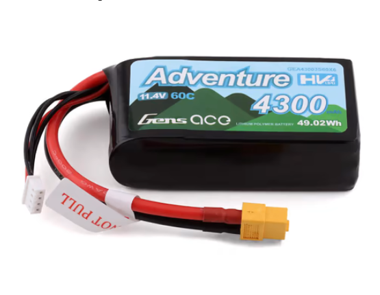 Gens Ace 3s LiHV LiPo Battery 60C (11.4V/4300mAh) w/XT-60 Connector