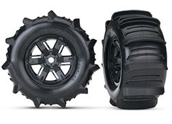 Tires & wheels, assembled, glued (X-Maxx® black wheels, paddle tires, foam inserts) (left & right) (2)