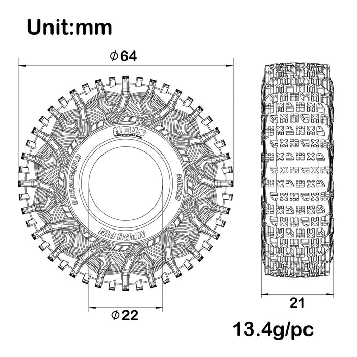 1.0-inch MS6 MPRO PIN Tires 64×21MM for 1/18 TRX4M 1/24 SCX24