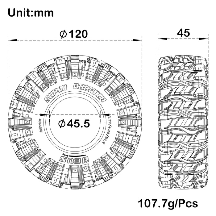 Racing 1.9 Inch MS6 Super Soft & Sticky Rubber Tires for 1/10 SCX10 Capra 1.9 UTB TRX4 Redcat Gen8