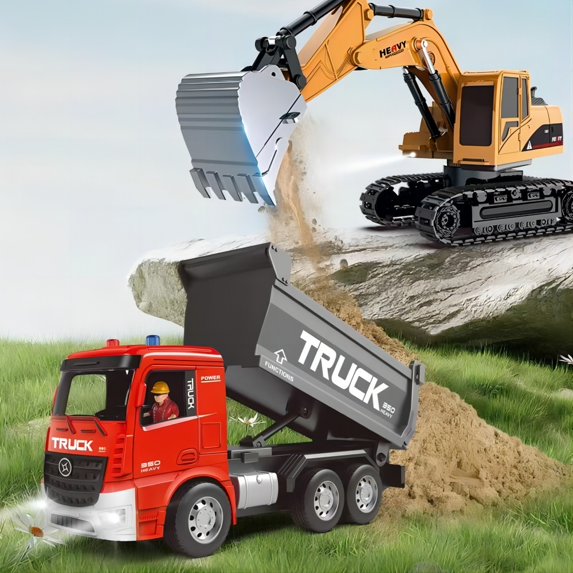 Remote Control Excavator Electric Toy RC Truck 2in1 ZLL 689-839A Double Side Flip Line