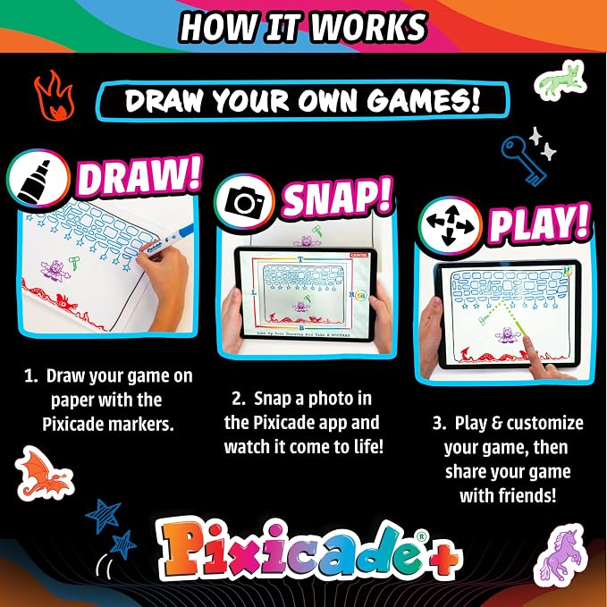 Abacus Brands Pixicade! Plus | Turn Drawings Into Playable Video Games! | Doodle & Draw, Snap Play & Share Instant Video Games!