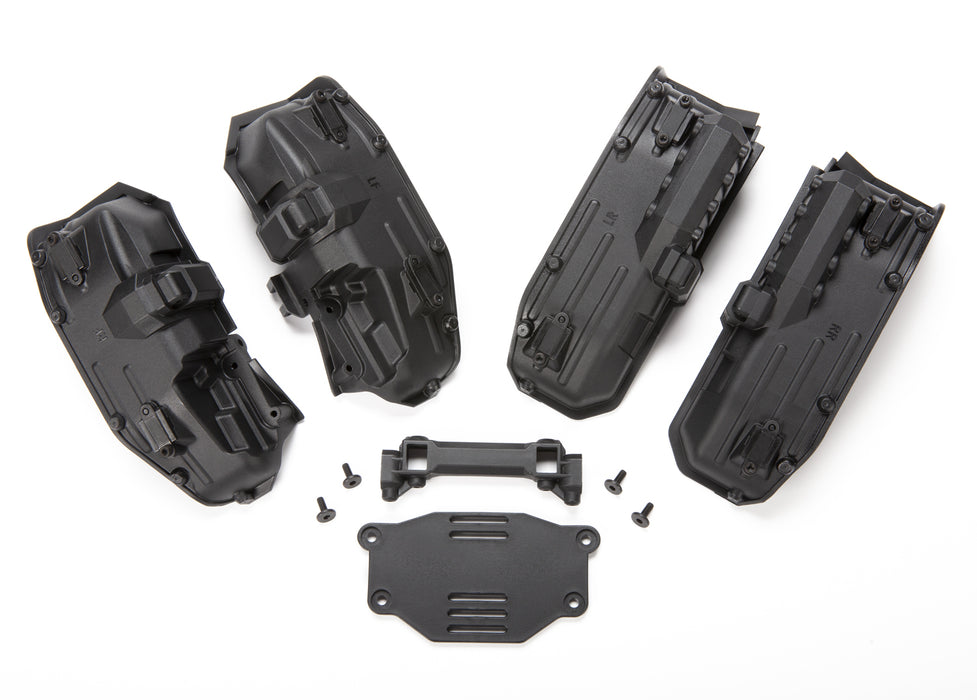 Fenders, inner (narrow), front & rear (2 each)/ rock light covers (8)/ battery plate/ body mount/ 3x8 flat-head screws (4)/ 2.5x6 CS (10)