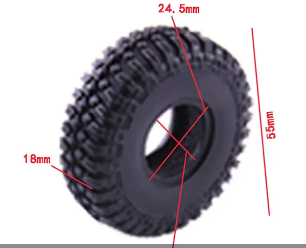 Realistic Rubber Tires (4) for Axial 1/24 SCX24 Rock Crawler (O.D.=54mm)