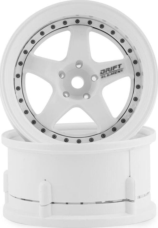 DS Racing Drift Element 5 Spoke Drift Wheels (Triple White w/Black Rivets) (2)
