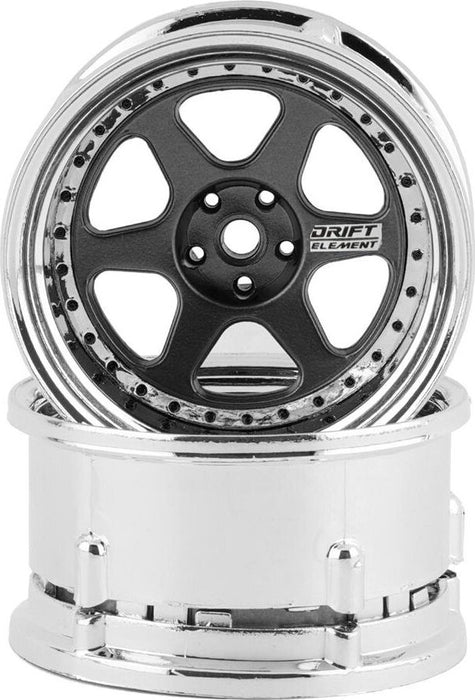 DS Racing Drift Element 6 Spoke Drift Wheels (Gunmetal w/Black Rivets) (2)