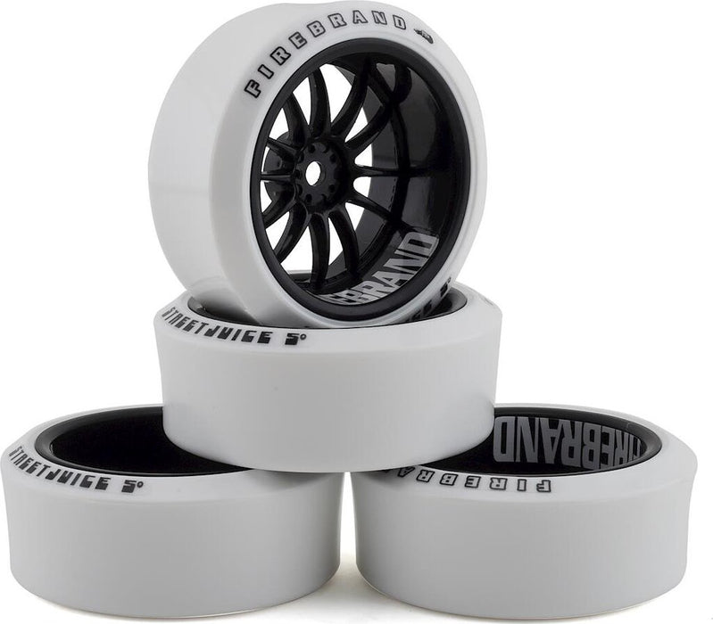 Firebrand RC Char XDR9 5° Pre-Mounted Slick Drift Tires (4) (Black/White)