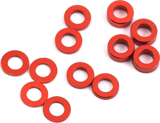 ProTek RC Aluminum Ball Stud Washer Set (Red) (12) (0.5mm, 1.0mm & 2.0mm)