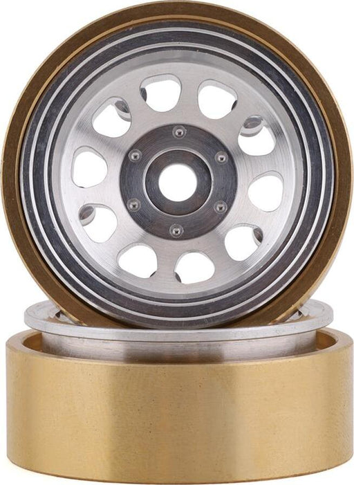 SSD RC SCX24 1.0” Aluminum / Brass D Hole Beadlock Wheels (Silver) (2) (24g)