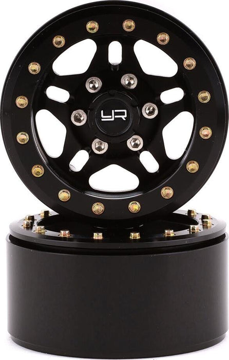 Yeah Racing 1.9" Aluminum 5-Spoke Beadlock Wheels w/12mm Hex (Black) (2)