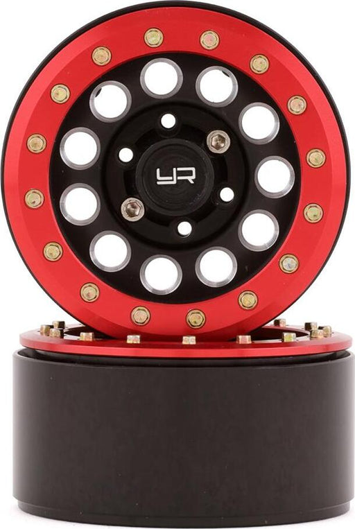 Yeah Racing 1.9" Aluminum F-RG Beadlock Wheels w/12mm Hex (Black/Red) (2)
