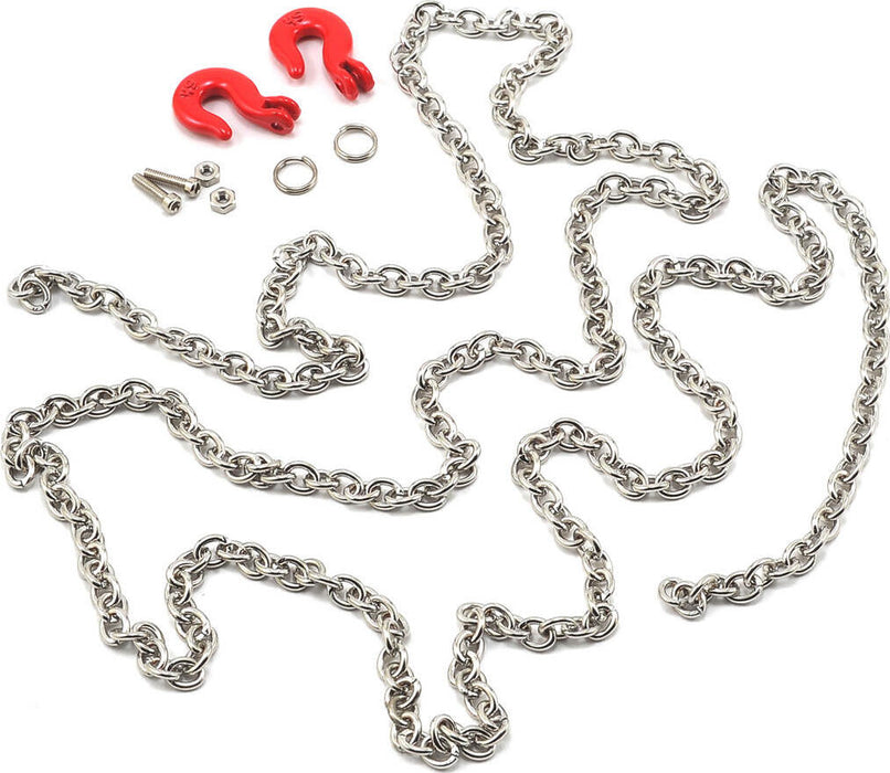 Yeah Racing 96cm 1/10 Crawler Scale Steel Chain Accessory w/Red Hooks (Silver)