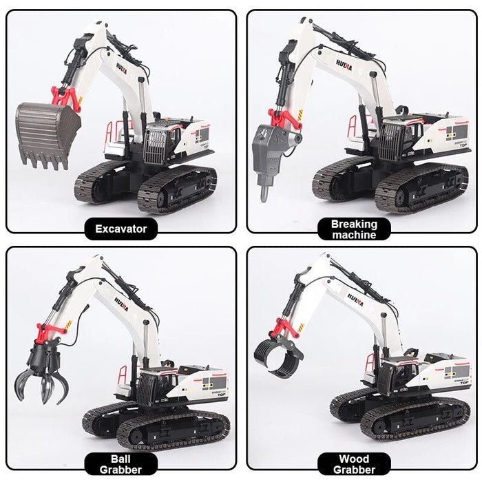 HUINA 4-in-1 RC Alloy Remote Control Excavator Model Crusher Construction Vehicles Toys 1/14 22CH 2.4Ghz