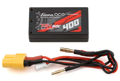 Gens Ace 2S 60C Hardcase Shorty LiHV Battery (7.6V/400mAh) w/2mm Bullets