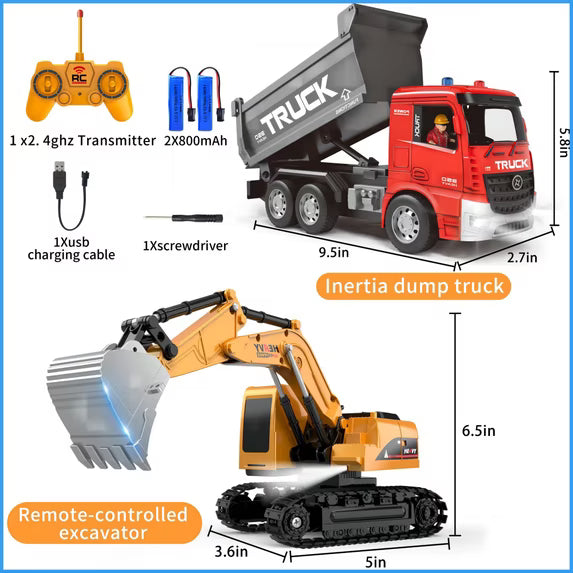 Remote Control Excavator Electric Toy RC Truck 2in1 ZLL 689-839A Double Side Flip Line