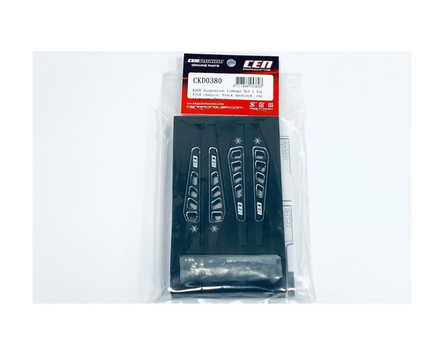 KAOS Suspension Linkage Set for F250 chassis, black anodized, CNC aluminum, 8pcs