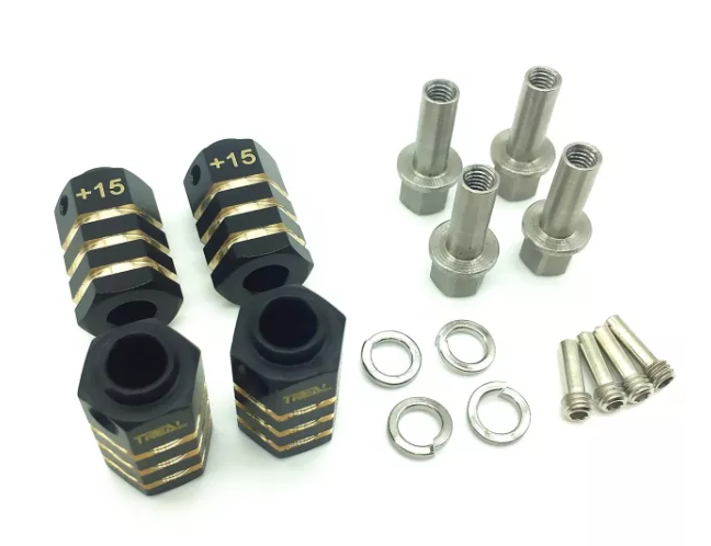 Treal Brass Extended Wheel Hubs Hex Pins Blackening 4pcs-Set for Traxxas TRX-4 RC Car +15mm