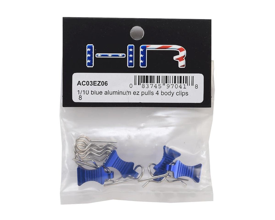 Hot Racing 1/10 Aluminum EZ Pulls w/Body Clips (Blue) (4)